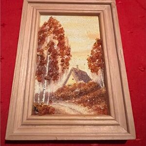 Vintage Baltic Amber Real Stone Painting Framed Picture